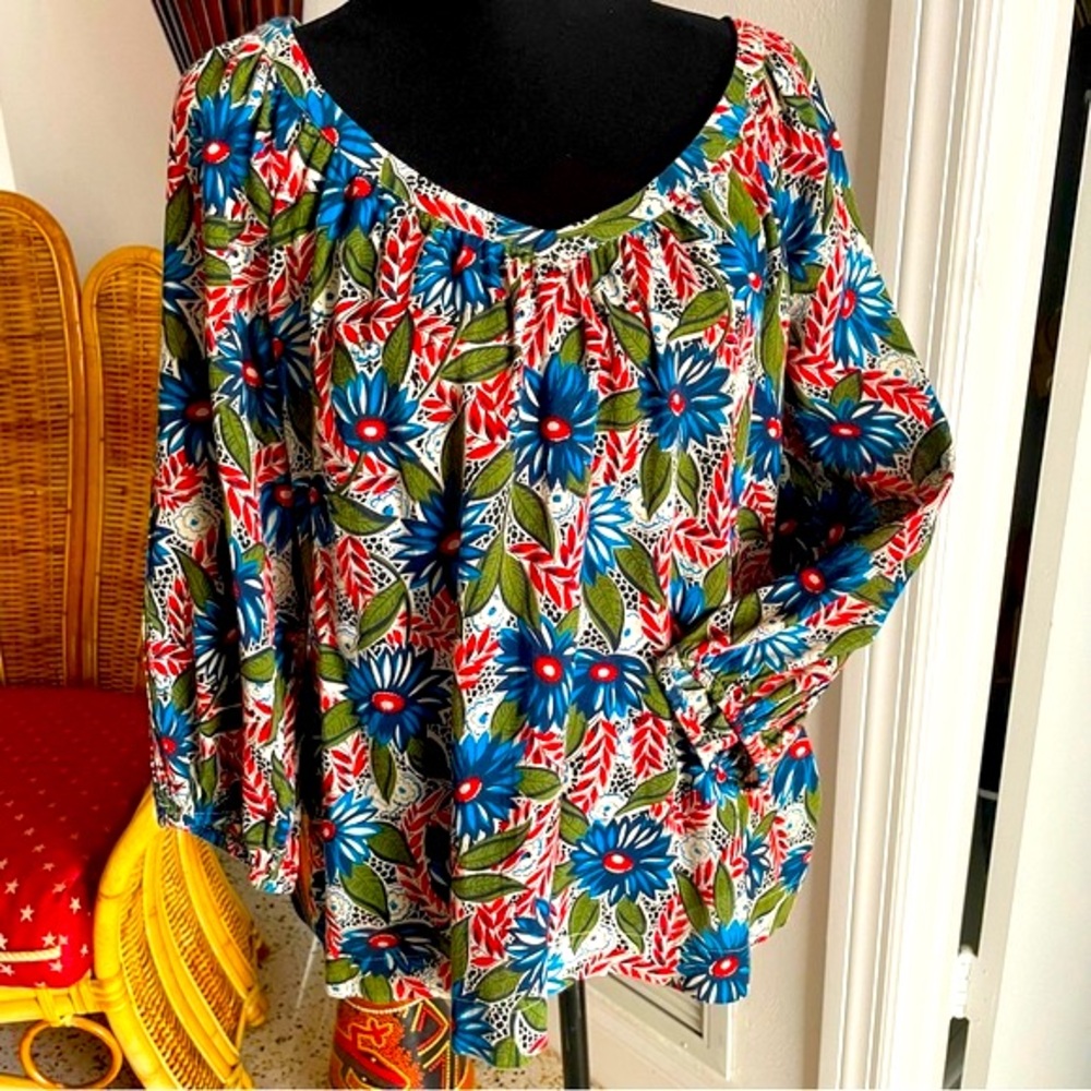 Lucky Brand Cotton Print Pullover Peasant Top! Like new! Medium